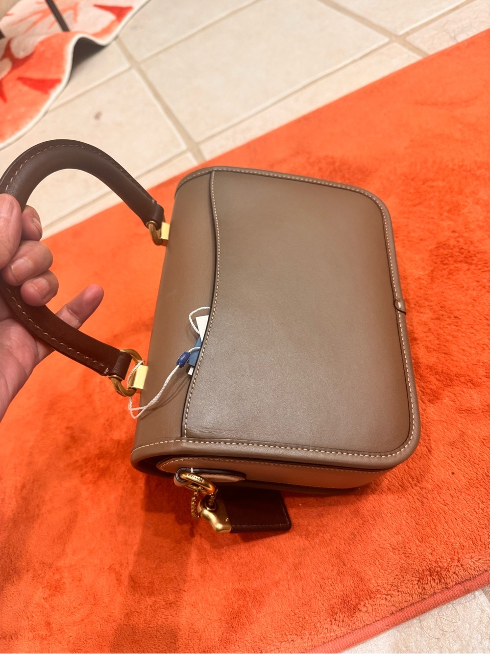 Coach Dark Stone Top Handle Satchel with Chain, Detachable Strap, Gold Hardware - Picture 6 of 13